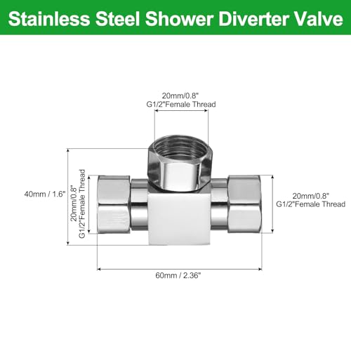 Vanne de dérivation douche uxcell en acier inoxydable argenté de 60mm - 3