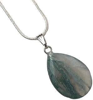 1pc. Moss Agate Necklace - Agate Stone - Agate Crystal Choker - Silver Agate - Chakra Healing Gift - Romantic Gift - Love Stone - Teardrop Stone (24 inch / 60 cm)