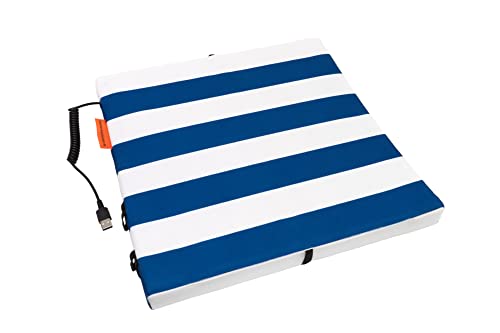 Esterilla Eléctrica Calefactable | Almohadilla Eléctrica Plegable y Portátil | Esterilla Térmica | Resiste al Agua | Asiento Calefactable | Cojín Eléctrico USB | Azul/Blanco 35x35x3,5cm