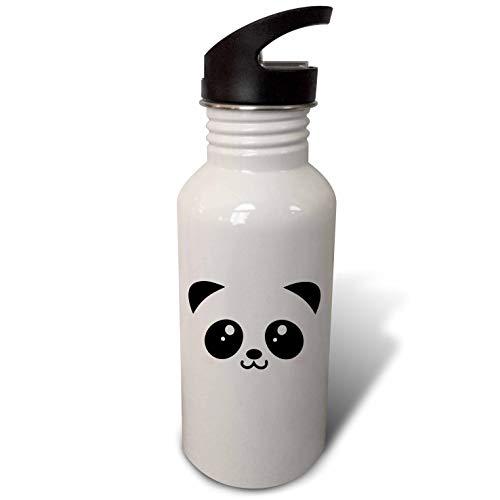 3dRose Botella de agua con pajita de dibujos animados, estilo Kawaii, diseño de oso con cara de conejo, 595 ml, color blanco Cover