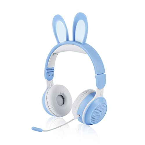 Yunseity Kids Headphones, Bluetooth 5.0 Headphones with Rabbit Ear, Over Ear LED Light Foldable Wireless Headset