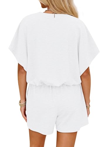 COCCKO 2 Piece Sets for Women Crew Neck Cap Sleeve Shirt and Shorts Set Womens Matching Summer Lounge Sets White XL — view 3
