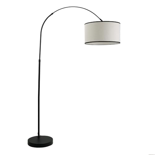 Image of ValueLights | Black Metal Arched Stem Curved Arm Floor Lamp with Black Trim Drum Shade Living Room Lounge Light | Floor Lamps, Home Décor & Improvement Essential