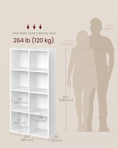 VASAGLE Bookcase, Bookshelf, Storage Shelf with 8 Compartments, Standing Shelf, Cube Shelf, for Living Room, Home Office, Dinning Room, Cloud White LBC24WT - 3