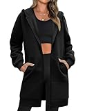 Tuopuda Sweatjacke Damen Lang Casual Hoodie Langarm Kapuzenpullover Mit Kapuze Reißverschluss Fleecejacke Herbstjacke Oversize Pullover(Schwarz,XL)