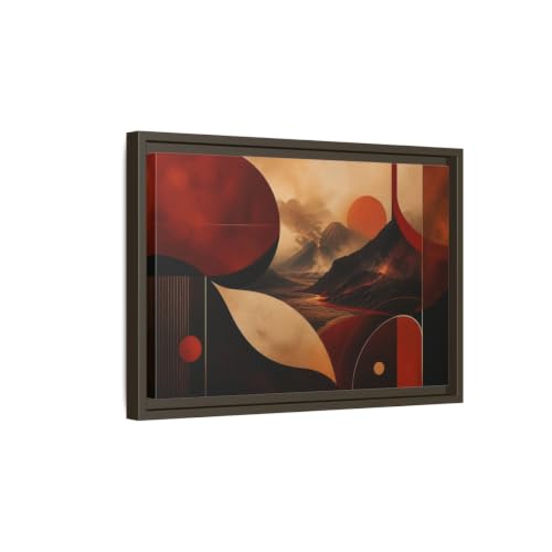 Toile tendue volcan abstrait orange noir cadre espresso horizontal 45x30cm