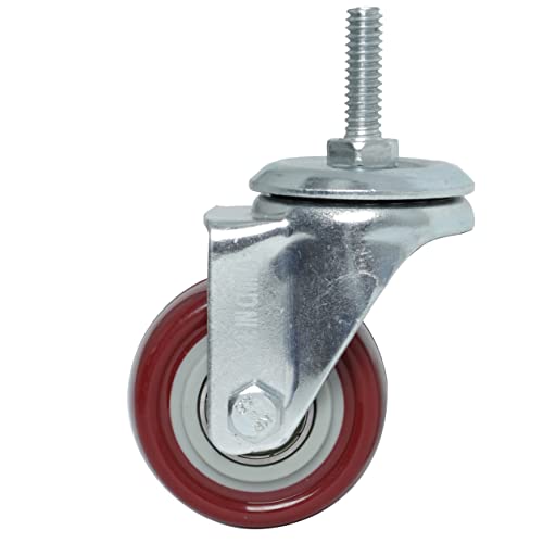 finnhomy swivel caster wheels 2 inch heavy duty threaded stem casters 1434 - 20 x 1 set of 4 for wire shelve wheels pu load bearing 800 lbs anti-wear smooth casters red