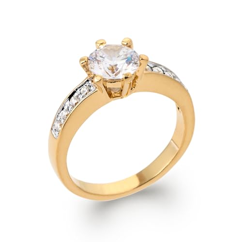 Bague Alliance en Plaqué Or Ornée d'un Solitaire Oxyde de Zirconium d'Exception