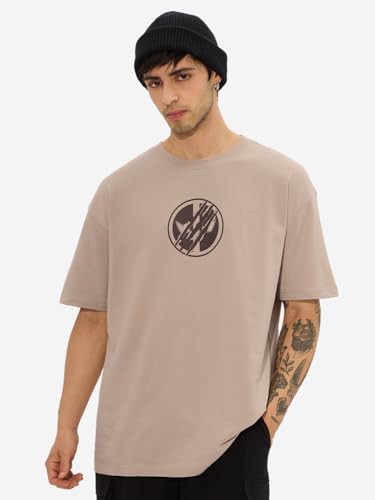 Image of The Souled Store Deadpool: Maximum Effort Men and Boys Short Sleeves Round Neck Green Graphic Printed Cotton Oversized T-Shirts