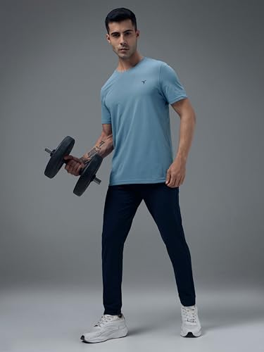 Image of TECHNOSPORT Men's Slim Fit Solid Crew Neck T-Shirt, Cotflex Quick Dry Wrinkle Resistant Polyester Sports Tee for Gym, Running, Training, Sports