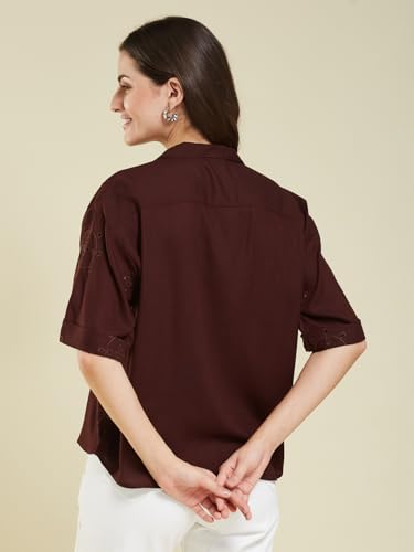 Image of J TURRITOPSIS Women's Cotton Blend Embroidered Stylish Shirt