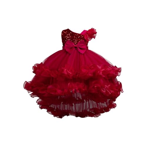 Girls One Shoulder Sequins Tulle Birthday Party Ball Gowns Toddler Flower Girl Bridesmaid Ruffle Hi-Lo Dress for 1-12 Years