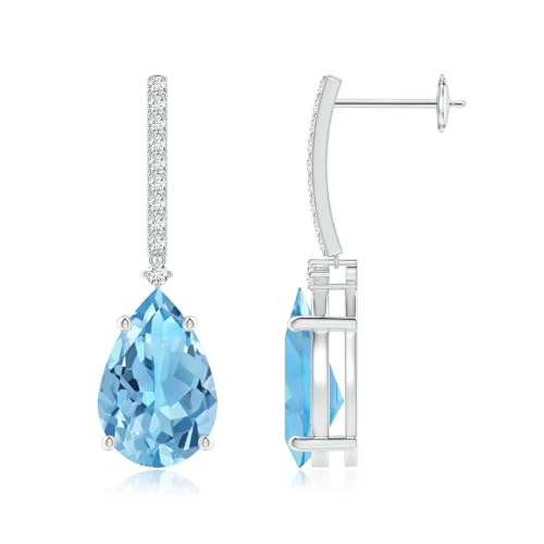 ANGARA Natural Swiss Blue Topaz Earrings for Women | Solitaire Pear Swiss Blue Topaz Drop Earrings with Diamonds in 14K Solid Gold/Platinum | December Birthday, Anniversary, Gemstone Jewellery Gift