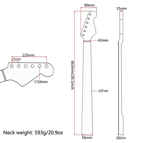 Brteyes Rose Wood Electric Guitar Neck 22 Fret Maple Fretboard Guitar Neck Electric Guitar Neck Replacement For Guitar Neck Diy Parts Replacement,For Tl Tele Back Center Line #TOP1