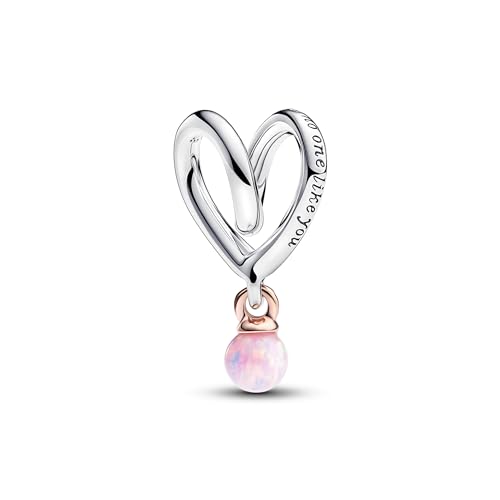 Pandora Moments Bicolor Eingehülltes Herz Charm aus Sterling Silber mit Opal, Kompatibel mit Pandora Moments Armbändern, 783242C01