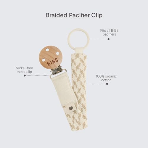 Bibs Pacifier Clip. Catenella Per Succhietto. Cotone 100% Biologico. Disegnato In Danimarca. Cotone 100% Biologico, Misura Unica, Pale Butter/Ivory - 2