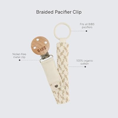 BIBS Pacifier Clip, Made with Organic Cotton in Europe, Compatible with All BIBS Binkies, One Size (0-36 Months), Dusty Pink