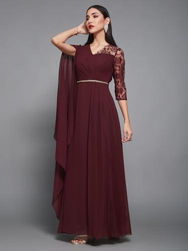 Image of Miss Chase Women's Floral Printed Relaxed Fit V-Neck 3 /4th Sleeve Maxi Dress