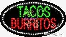 LED Tacos Burritos Sign for Business Displays | Electronic Light Up Sign for Retail Businesses | 27W x 15H x 1D