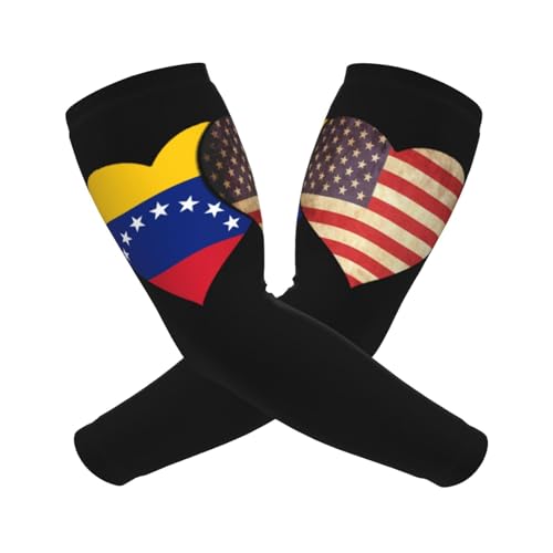 CUTEDWARF Venezuela Flag And American Flag Sun Protection Arm Long Sleeve Protector Unisex Outdoor Sports Protective Sleeve Guard