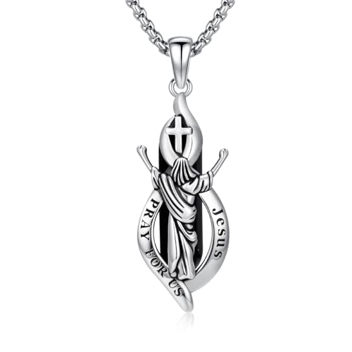 Chaîne Jésus en argent 925 et obsidienne véritable au design d'orfèvre