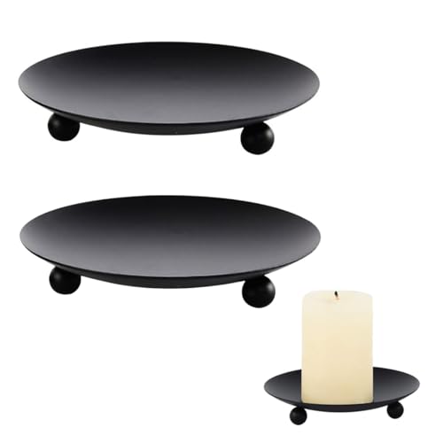 YAZWUR 2 pezzi Portacandele in Metallo Nero, Candelieri Rotondo Supporto, Porta Candele, Porta Candele da Tavolo Per Decorazione di Incenso Matrimonio, Casa e Feste/Natalizia