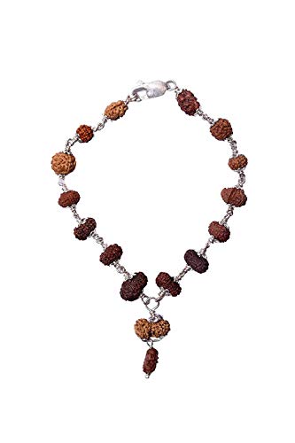 Rudra Divine Rudraksha Natural 1-14 Mukhi+Gauri Sankar Siddh Rudraksha Bracelet with Certificate of Originality in Pure Silver Cap | made with Natural Indonesian Rudraksha Beads | Beads size 15 - 18mm