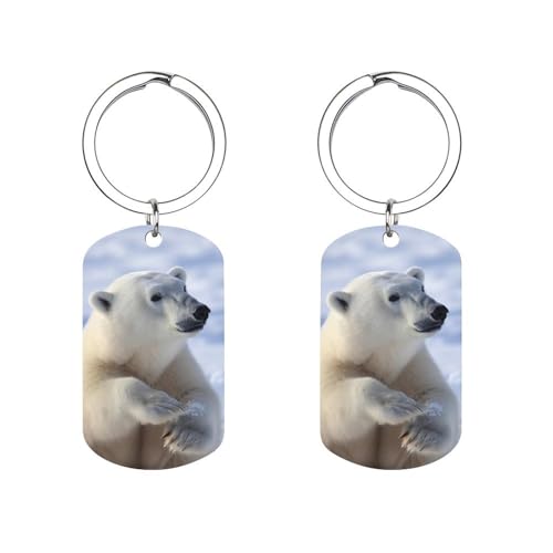TKJMCSW Lindo oso polar llaveros para mujeres y hombres, llavero de coche de acero inoxidable, llavero personalizado con foto para llaves de coche, insignias de identificación, cartera, bolso plateado