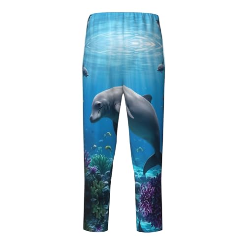Pajama Pants Pajama Bottoms with Elastic Waistband Sleepwear Lounge PantsOcean Manatee Dolphins Fish2