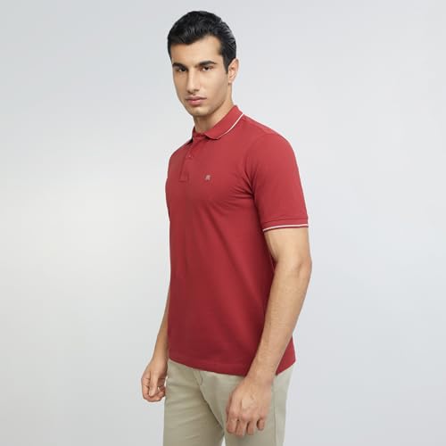 Image of Raymond Men's Modern Fit Solid Pattern Pure Cotton Polo Neck Half Sleeve Casual T-Shirt