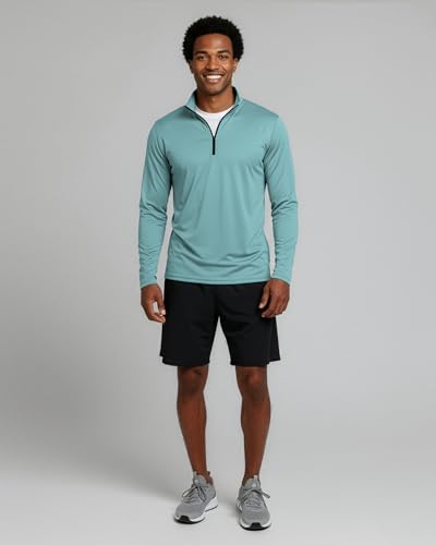 Image of Real Essentials 3 Pack: Men's Dry-Fit Active Quarter Zip Long Sleeve Athletic Performance Pullover (Available in Big & Tall)