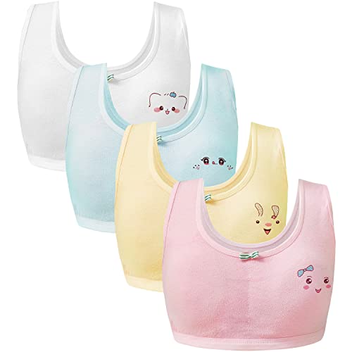 Sunvivid Sport BHS für Mädchen 4er Packung Baumwolle Kinder Bustier Unterwäsche Geeignet Sportunterwäsche mit Abnehmbaren Pads 8-14 Jahre Cover