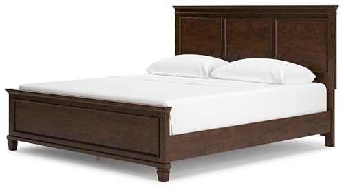 Image of Signature Design by Ashley California King Panel Bed, Brownish Cherry | Hardwood and birch veneer MDF construction with 52-inch headboard, Cal king bed for master bedrooms, Danabrin Series