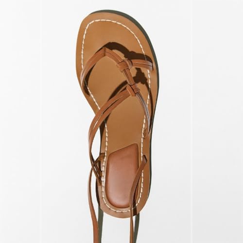 Women Leather Strappy Flat Toe Clip Gladiator Sandals Summer Wrap Open Toe Tie Up Comfortable Ankle Strap Beach Travel Sandals4