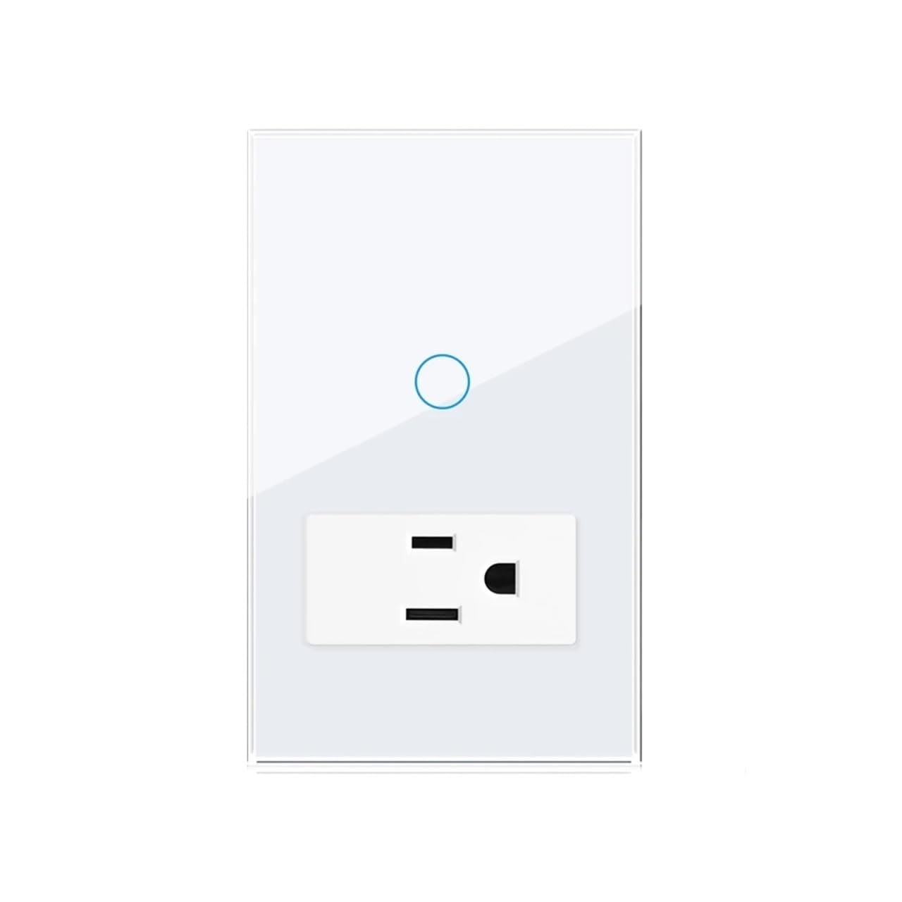 Switch 1/2gang and US Socket, 118 * 72mm Tempered Glass Panel, Smart Touch Switch Work with Google Home Alexa(1gang White)