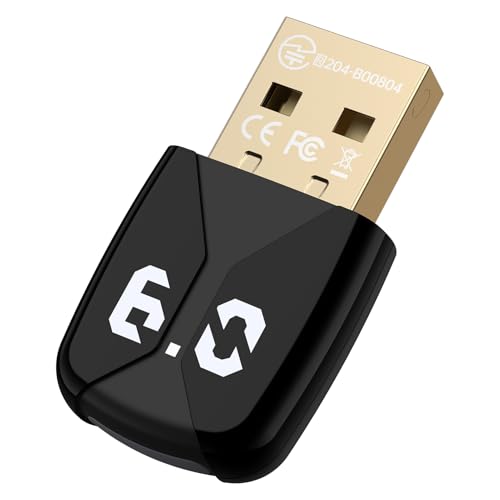 USB Bluetooth Adapter for PC, Plug and Play EDR&BLE Bluetooth 6.0 Adapter Blue Tooth Dongle Receiver for PC, Laptop, Desktop, Keyboard, Mouse, Headphone, Speakers, Printer, Support Windows 11/10/8.1/7
