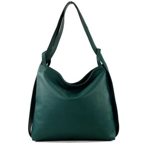 modamoda de T192 Damen Leder Rucksack Schultertasche 2in1 handmade in Italy, Farbe:Petrol