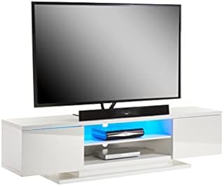 MMT Furniture LED TV Stand Cabinet Unit with Blue LED Lights -TV Console & Entertainment Unit with Storage - Gloss Finish - Modern TV Shelf Desk for up to 80 inches LED LCD Plasma Flat Screens(White)