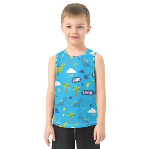 J JOYSAY Dinosaur Rain Blue Boys Tank Top Sleeveless Muscle Shirts Quick Dry Workout Active Sport Kids T-Shirts 3-15T2