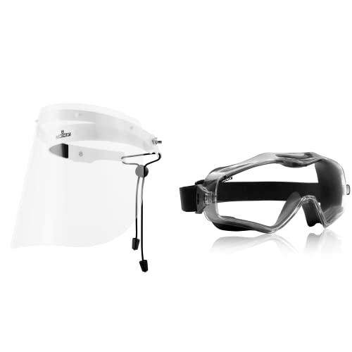 NoCry Flip Up Face Shield 6X3 Safety Goggles that Fit Over Glasses; Anti Fog and Scratch Resistant Protective Coating; Clear, Vented Panoramic Lenses with Extreme Impact Resistance; ANSI Z87.1
