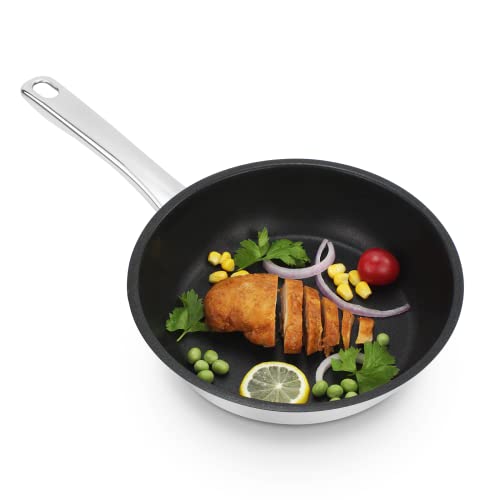 ROSSETTO 20cm Poêle en Inox 18/10, avec revêtement antiadhérent, sans PFOA, ni PFOS. Compatible tous feux dont induction, et au four jusqu’à 220° Cover