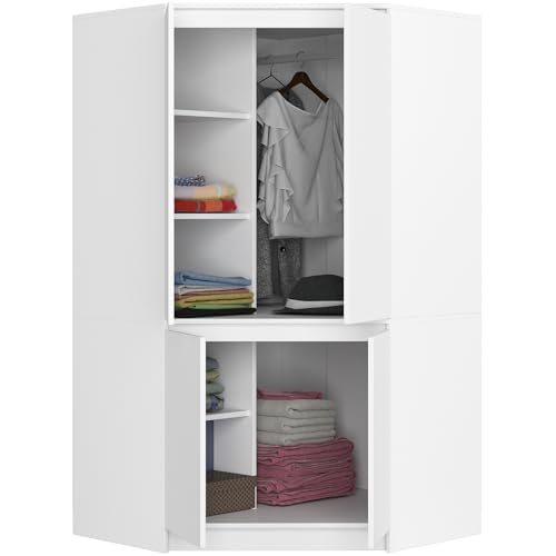 BDW - Eckschrank Schlafzimmer - Kleiderschrank Groß - Schrank 100 cm breit, 180 cm hoch - Eckkleiderschrank mit Kleiderstange und Einlegeböden - Kleiderschrank Weiß BDW - Eckschrank Schlafzimmer - Kleiderschrank Groß - Schrank 100 cm breit, 180 cm hoch - Eckkleiderschrank mit Kleiderstange und Einlegeböden - Kleiderschrank Weiß