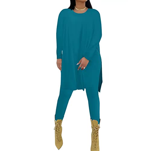 Tenues 2 pièces pour femme - Tunique sans manches et short moulant - Survêtement, bleu paon, X-Large