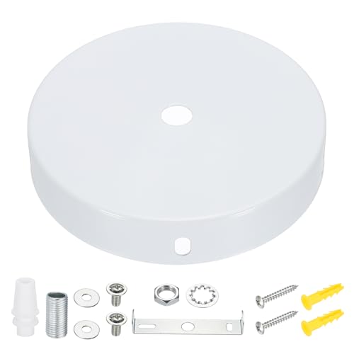 VIAPUICE Metal Round Solid Lamp Stand 3.9" x 0.8"- 1 Pcs Metal Circular Lamp Base Iron Round Light Base for Home Decor DIY Bedroom Living Room, Version B Edge-Mount, White