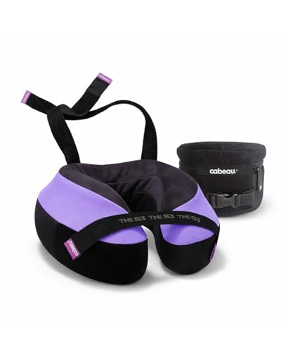 Image of Cabeau TNE S3 Deluxe Luxury Travel Neck Pillow for Airplanes with Patented Seat Strap and Head Hold Technology (Lavender)