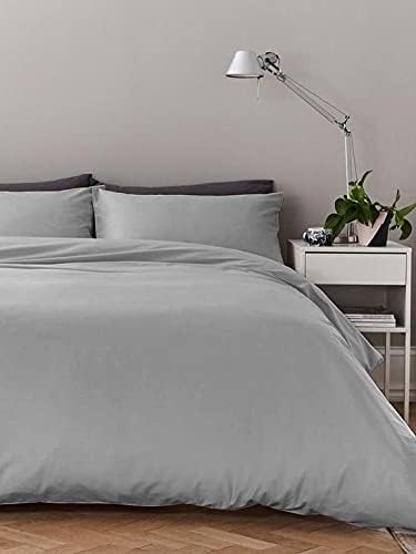 Anti-Allergy Anti-Bacterial Brushed Soft Touch Microfibre Duvet Cover & Pillowcase/s Bedding Bed Linen Set (Silver, Single)