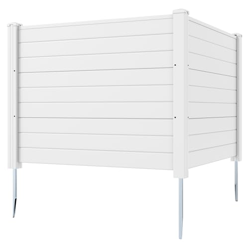 HOMASIS Clôture de Jardin en Plastique 2 Panneaux, Clôture de Confidentialité pour Climatiseur avec Piquets Galvanisés, Brise-Vue Décoratif pour Poubelles Cour (Blanc, 122 x 95 cm)