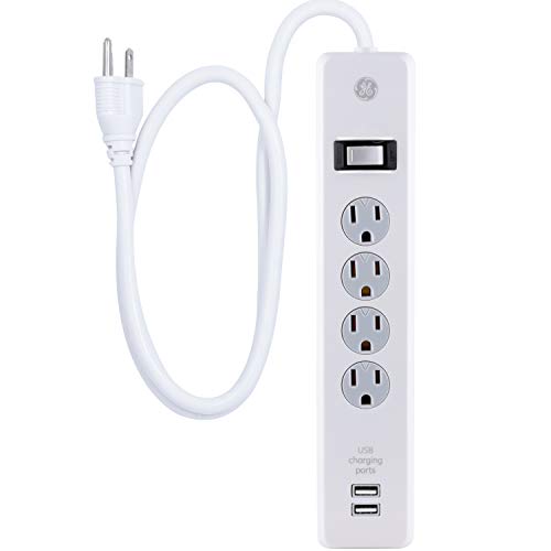 Ge 4-Outlet Surge Protector, 2 Usb Ports, 3 Ft Power Cord, 450 Joules, Twist To Lock Safety Covers, Automatic Shutdown Technology, Circuit Breaker, Warranty, Ul Listed, White, 14090 #TOP14