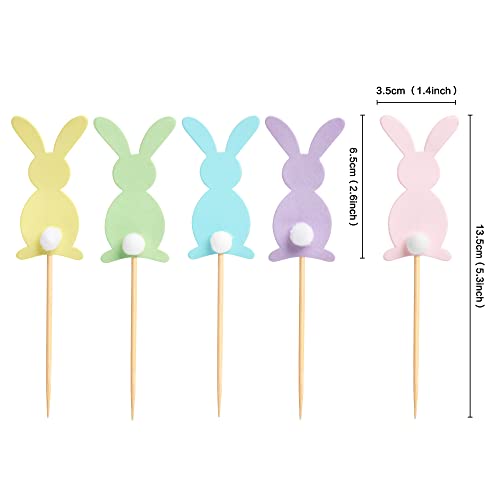40 Pcs Easter Cupcake Topper Cute Bunny Cupcake Toppers Rabbit Easter Party Cake Topper Decorations, 40Pcs (5 Color Bunny) #TOP2