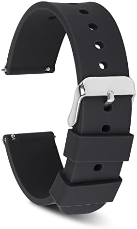 Cobee Silicone Watch Bands, Quick Release Waterproof Soft Rubber Replacement Straps with Silver Plated Stainless Steel Buckle Smart Watch Straps Sport Watchbands Wrist Straps for Men Women (20mm, Black)